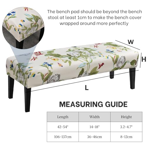 Image of SearchI Dining Bench Cover, Stretch Washable Long Bench Seat Covers, Rectangle Dining Table Bench Slipover for Dining Room, Living Room, Kitchen(Beige Flower)