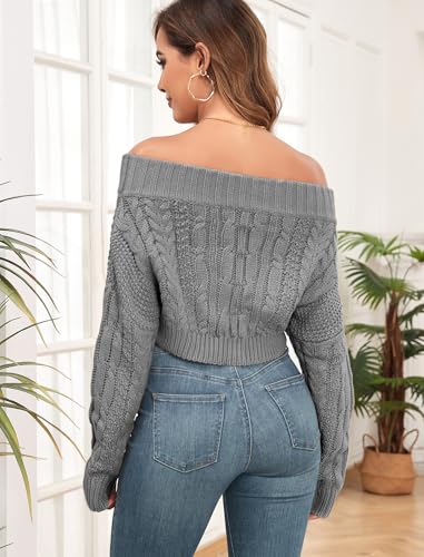 Image of ZAFUL Women V Neck Button Knit Crop Sweaters Batwing Sleeve V Back Ribbed Hem Pullover Sweater