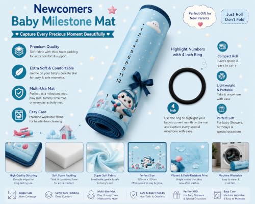 Image of NEW COMERS Milestone Baby Blanket for All Season Play Mat, Super Soft Foam | 3 Layer Thick Mat Blankets for Kids /New Born Monthly Photoshoot