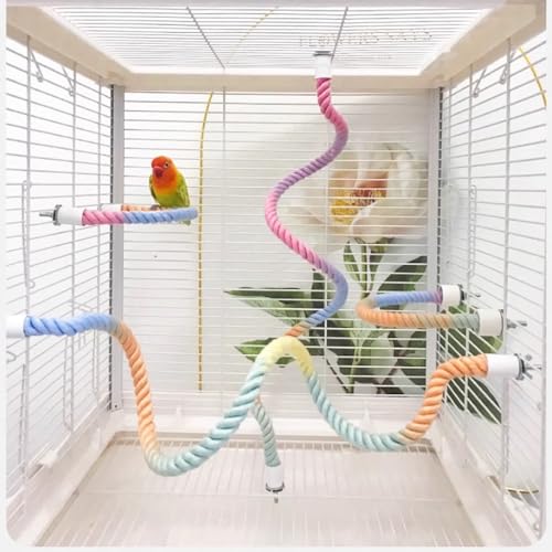 2Pcs Gradient Bird Rope Perch Stand Bird Cage Climbing Rope Toys Accessories of M5*30mm Screw for Cockatiels Lovebird Parakeet Budgies Sugar Gliders Hemp Swing(31.4 & 14)