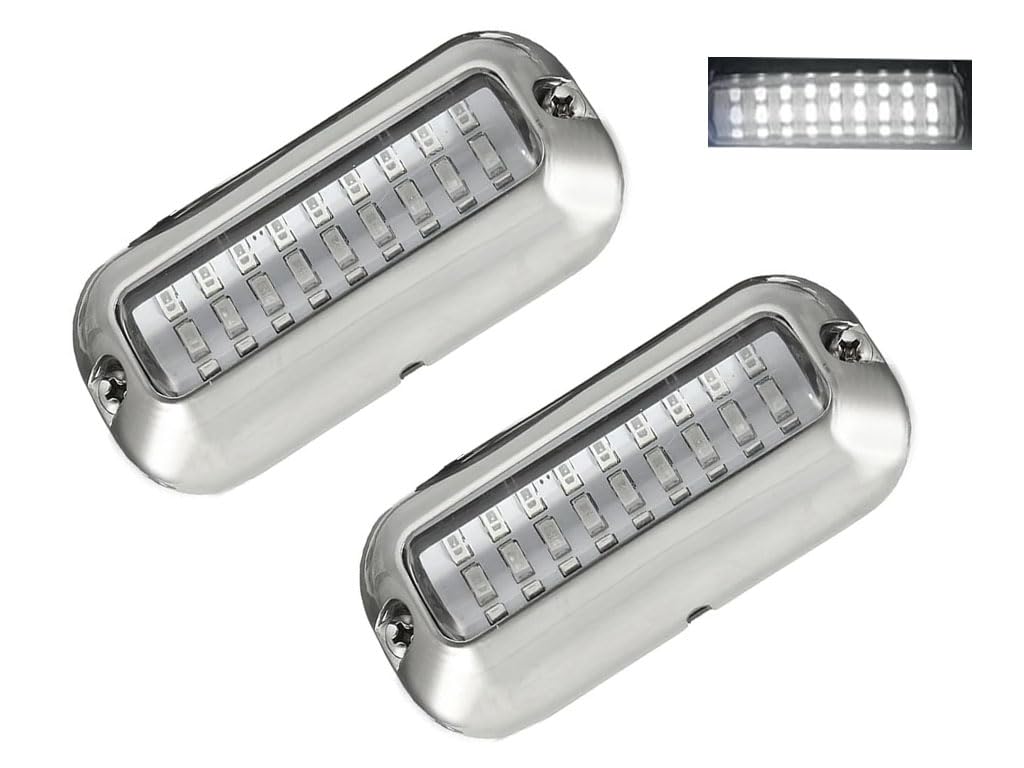 White 27 LED Marine Boat LED Light 316 Stainless Steel IP68 Air or Underwater Surface Mount Designed for Cruise Ships Yachts Boats Sailboat Pontoon Transom