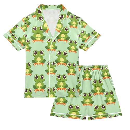 senya Frog Satin Summer Pajama Sets Silk Short Sleeve Button Down Sleepwear