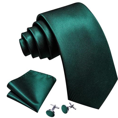 Image of Barry.Wang Plaid Ties Check Mens Necktie Set with Handkerchief Cufflinks Classic Stripe