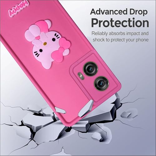 Image of Silicone Back Cover Case for Motorola Edge 50 Fusion /G85 /G96 5G | Cute Fun 3D Happy Kitty Design Silicone Case | Camera Protection Bump | Shockproof Back Cover Case for Moto G85 5G (Pink)