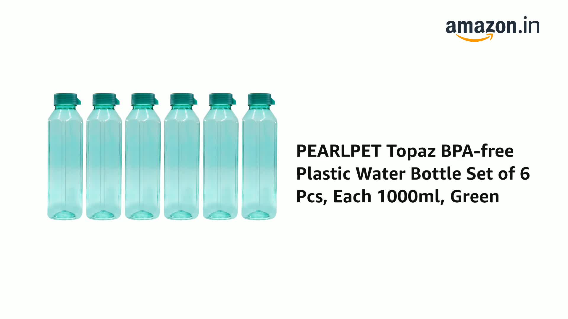 PEARLPET BPA-Free Plastic Water Bottles - Set Of 6, 1000ml Each, Clear & Dishwasher Safe