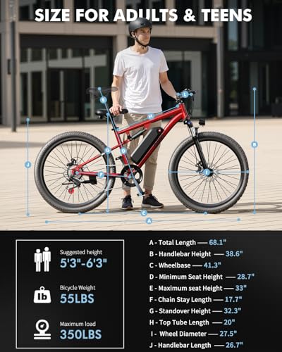 Image of Qlife Electric Bike for Adults /Teens Racer, 20+MPH 21-Speed Peak 1200W Brushless Motor Adult Electric Bicycles, 48V 10.4Ah Removable Battery Mountain Ebike, Up to 55 Miles, 27.5X2.1 Tire E Bike