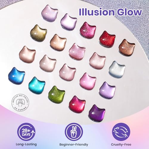 Image of Beetles 96 Pcs Gel Nail Kit with U V Light & DIY Magnet Set - 20 Color Cat Eye Gel Polish Set Illusion Glow Nail Art Tools Manicure Kit Diverse Cateye Glassy Swirls Effect Salon Gifts for Women Girls