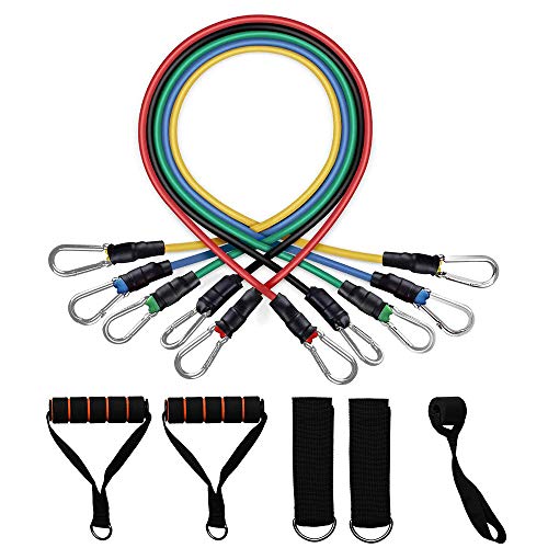 Hongtianyuan Bandas de Resistencia Set,5 Fitness Exercise Bands,1anclaje de Puerta, 2 Correas de Tobillo,2 manijas para la Aptitud,para Yoga Pilates.