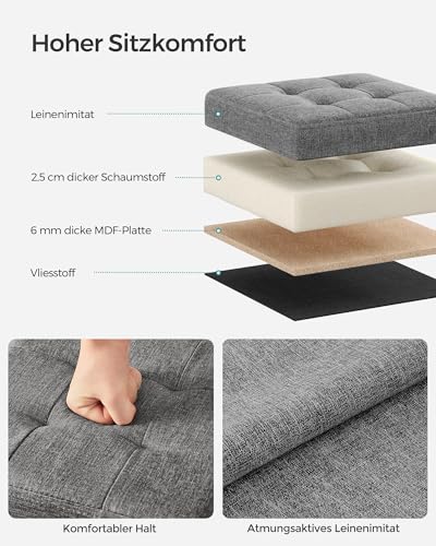 SONGMICS Aufbewahrungshocker, klein, faltbar, 30 x 30 cm, würfelförmiger Fußhocker mit Aufbewahrung, belastbar bis 130 kg, für Wohnzimmer, Schlafzimmer, Schlafsaal, Dunkelgrau LSF028G01