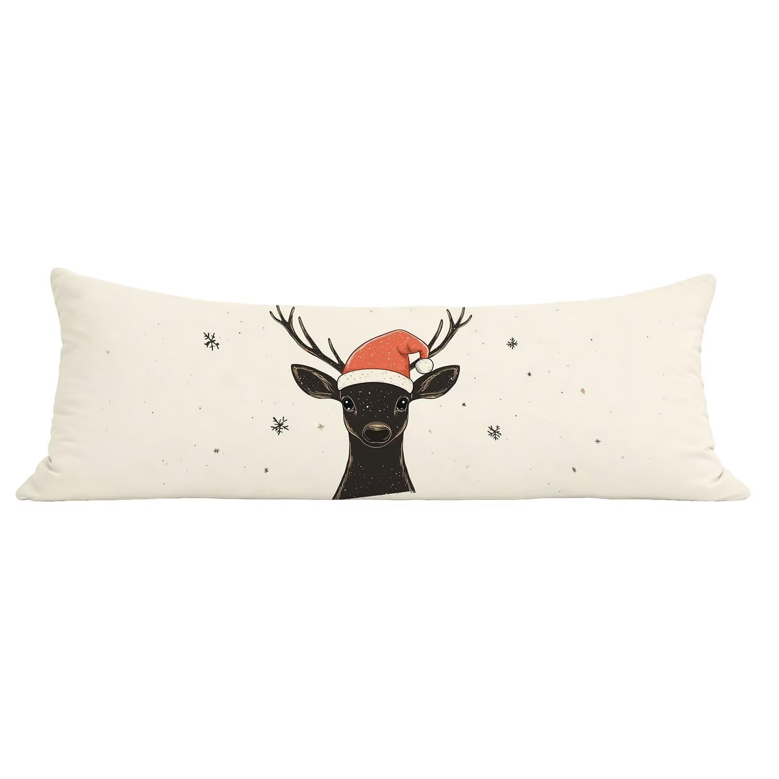 Funda de Almohada 60 x 180 cm Beige Protector Almohada 180 cm con Cremallera Invisible, Lino Durable y Transpirable Pillow Case Largas Ciervo Impresión a Doble Cara para Cama, Sofá y Dormitorio dg-308