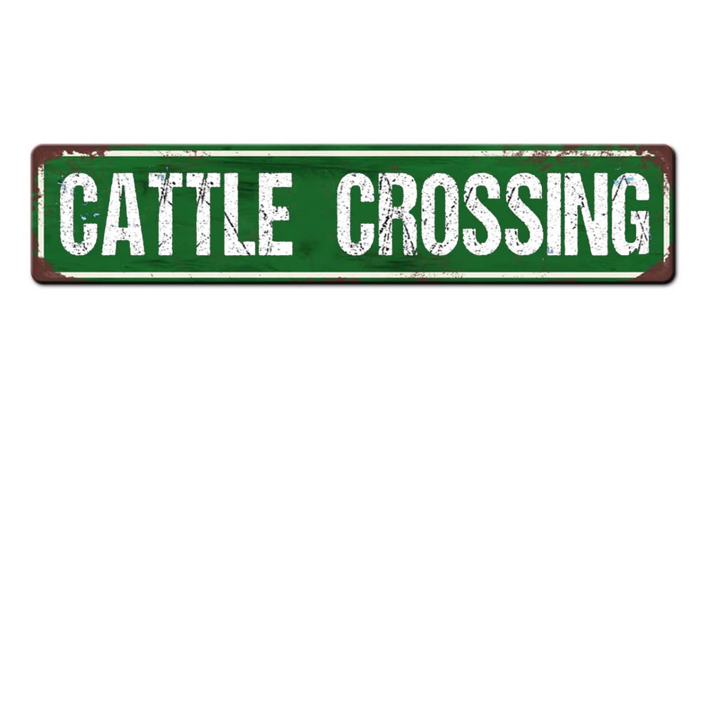 Aluminium Sign Cattle Crossing Metal Tin Sign 4x16 Inch Home Kitchen Outdoor Indoor Wall Decor Garden Yard Signs Fence Iron Net Post Gift for Men