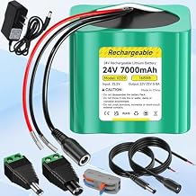 24V 7.0Ah Rechargeable Lithium Battery with Charger, Charging Cable, Cable Connector for 24V DIY Project