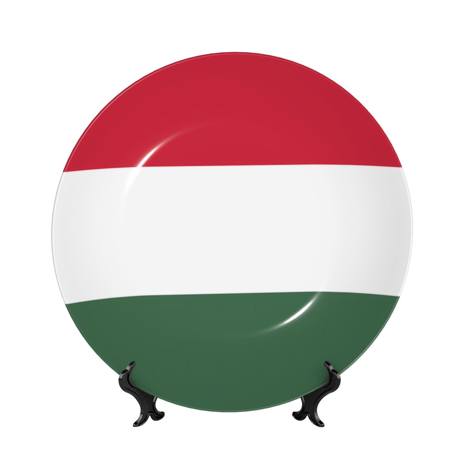 SXZVVBN Flag of Hungary Bone China Decorative Plate Art with Stand Removable Adhesive Hanging for Home Office 10in（25cm）