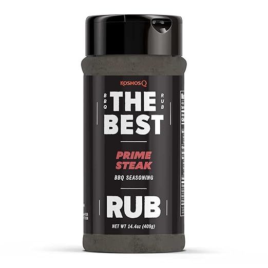Kosmos Q The Best Prime Steak Rub, Bold BBQ Meat Dry Rub & Steak Seasoning with Garlic, Onion, Spices & Smoke Flavor, For Ribs, Pork Chops, Chuck Roast, Brisket & More, 14.4 Oz Shaker Bottle