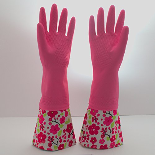 Reusable Waterproof Household Latex Cleaning Gloves, Long Cuff, Kitchen Gloves. 16 Inches Long - Pack Of 3 (Medium) #TOP3