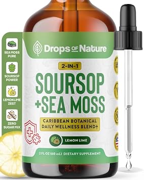 Drops Of Nature Sea Moss & Soursop Bitters Liquid Drops - Lemon Lime, 60 mL | Dual Botanical Blend Irish Seamoss Supplement & Soursop Graviola Extract, Mineral-Rich, Daily Wellness Support, Vegan Non-GMO
