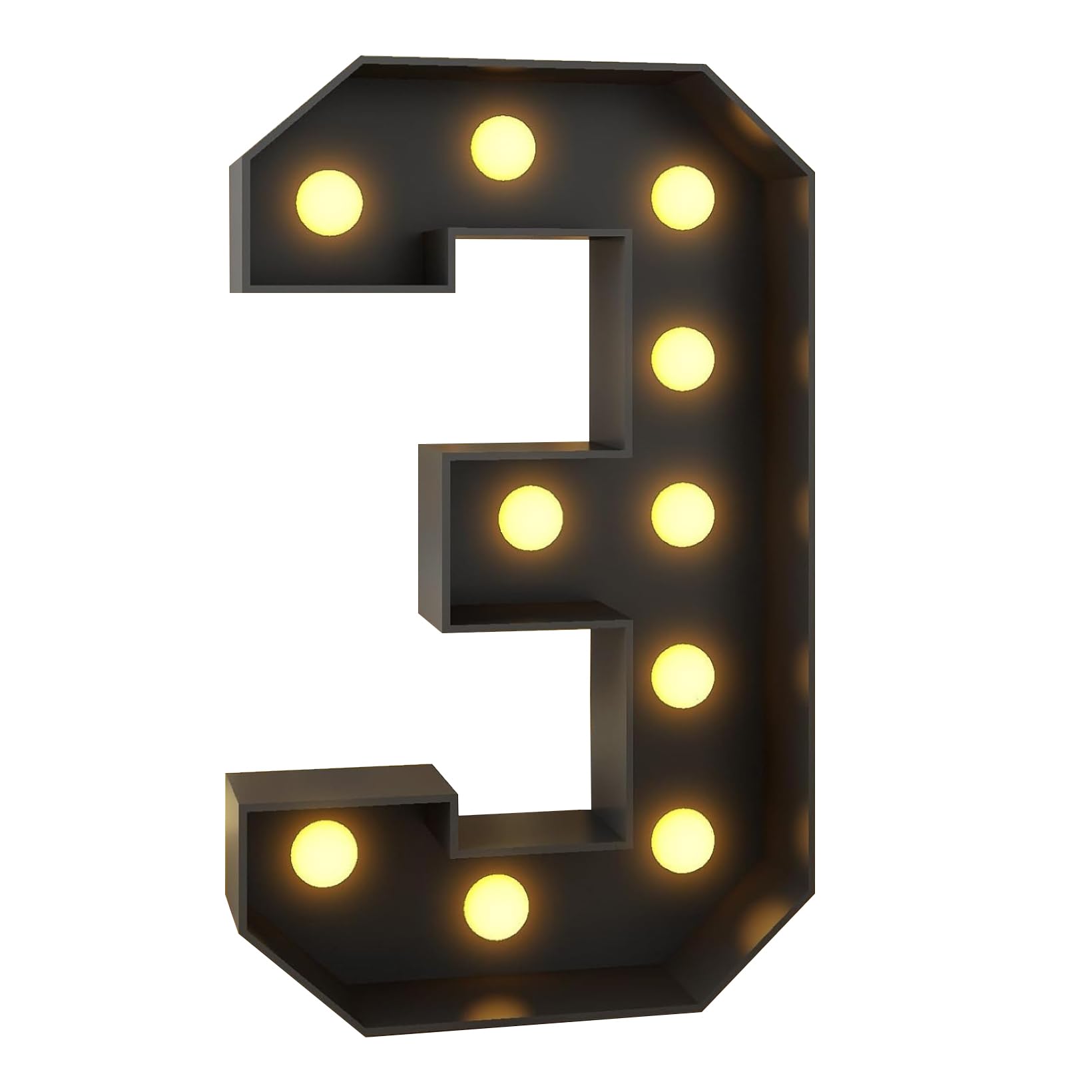 120 cm Marquesina iluminada número 3, números grandes negros iluminados, juego de tablero de espuma precortado para cumpleaños, bodas, aniversarios de bebé, decoración de fiestas