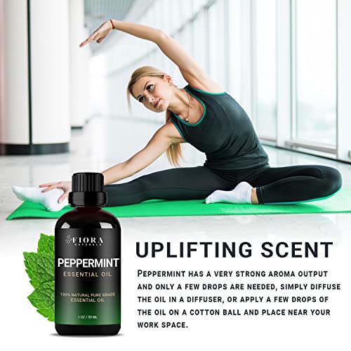 Image of Peppermint Essential Oil by Fiora Naturals - 100% Pure Peppermint Oil for Hair Growth, Skin and Scalp Acne, Diffuser, DIY soap, and Candle Making. Pure Mentha Piperita Oil