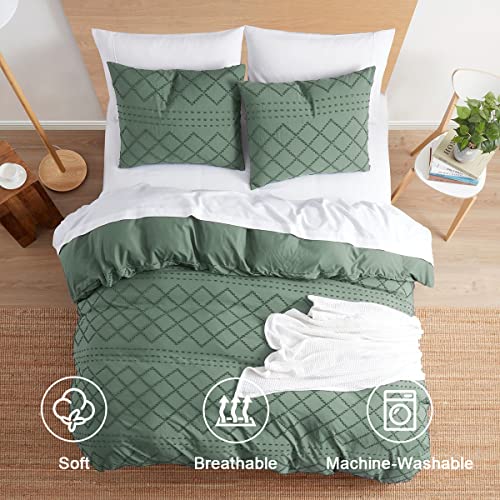 Image of Nestl Boho Bedding Sets & Collections - Boho Duvet Cover Twin, 2 Piece Twin Duvet Cover Set, Double Brushed Green Duvet Cover with Zipper Closure, 1 Duvet Set 68x90 inches and 1 Pillow Sham