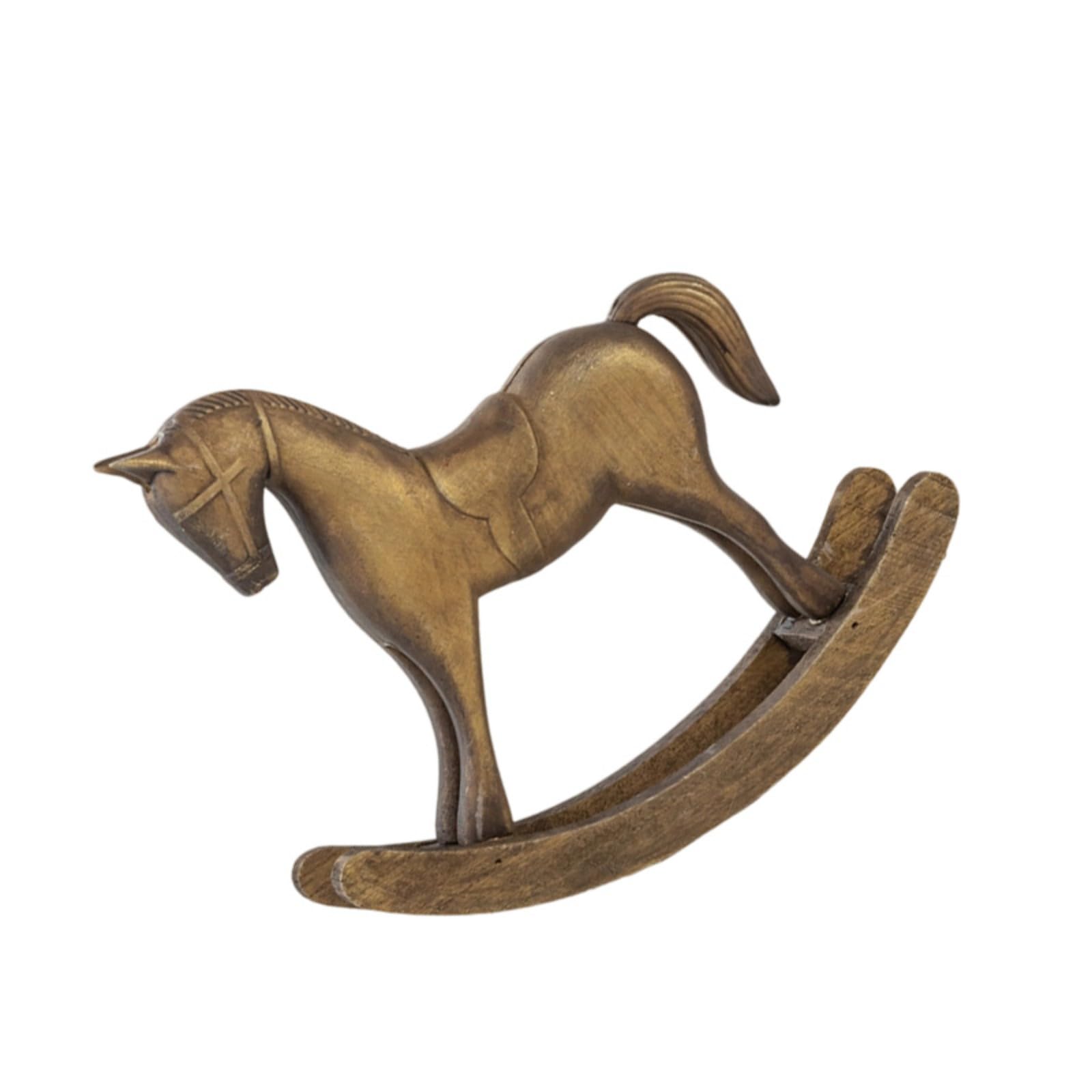 Buxuaaaa Vintaged Art Type Carved Wood Rocking Horse Statue Timelessly Home Decoration for Living Space Display Wooden Rocking Horse