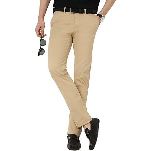 Peter England Men's Slim Fit Mid Rise Super Premium Wrinkle Free Casual Trouser Chinos