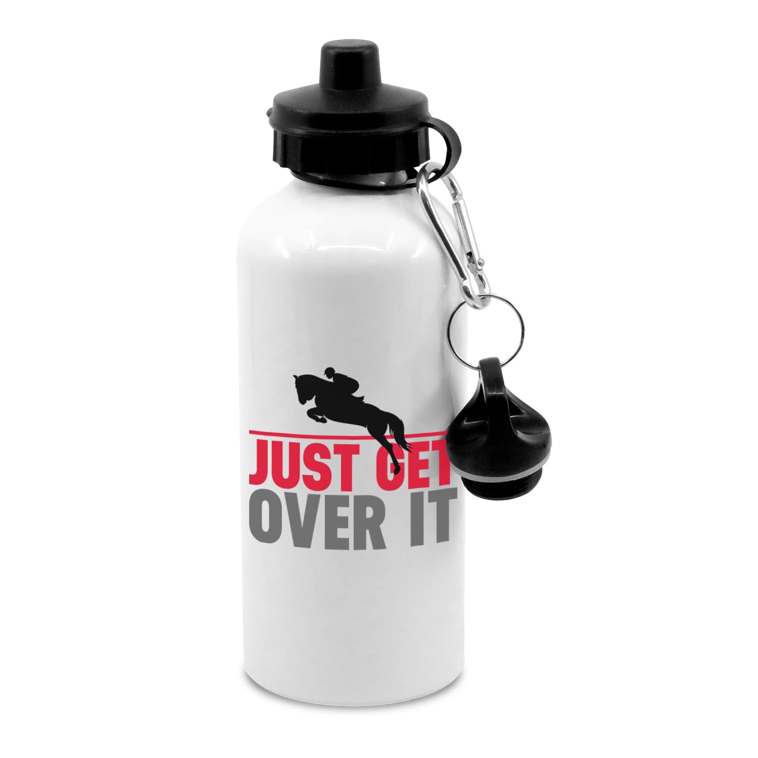 Just get over it horse riding horse rider water bottle with clip, drinks bottle, drinks cup, hydrate, water, drinks, drinking