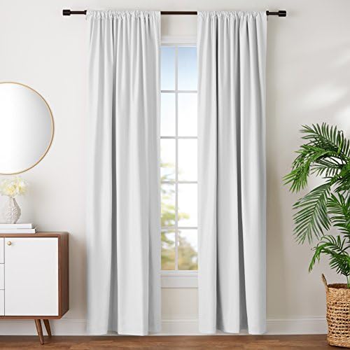 Amazon Basics Room Darkening Blackout Window Curtain with Tie Back, 52 x 96 Inches, White - Set of 2