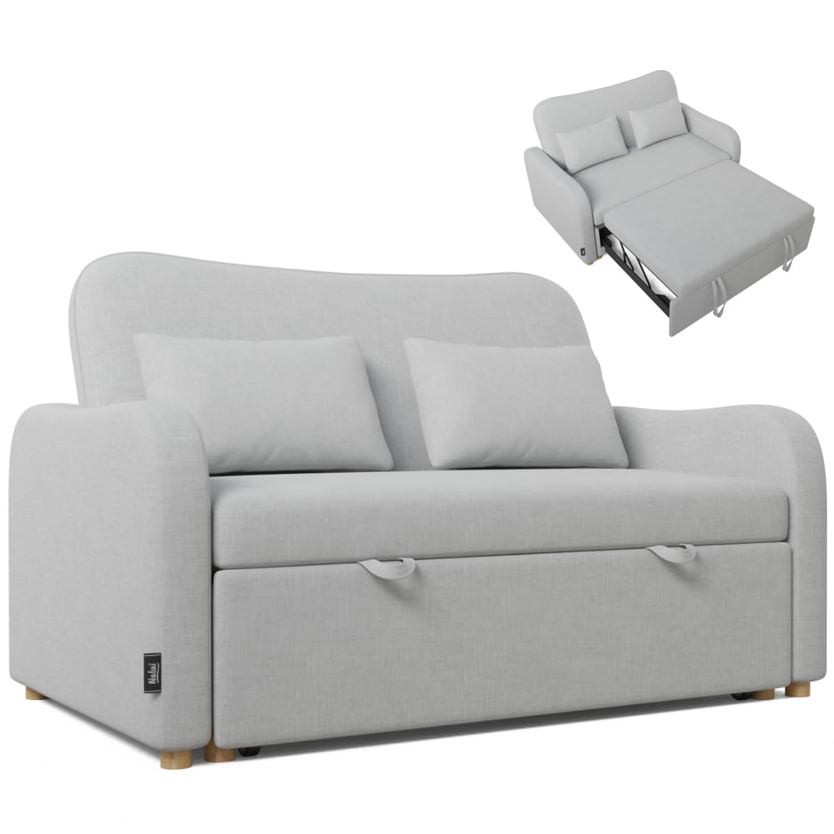 Nalui- Sofa Cama 2 plazas 3 en 1 Buddy 2 137x100x87cm con Respaldo Ajustable y 2 Almohadas (54x24cm). Sofa Cama Chaise Longue, Soporta ≤250Kg. Sofa 2 Plazas Convertible en Cama 118x190cm, Gris Claro