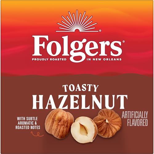 Image of Folgers Toasty Hazelnut Artificially Flavored Coffee, K-Cup Pods, 60 Count | 6 (10 count) boxes, Medium roast coffee, Genuine K-Cup pods made to brew with your Keurig coffee maker