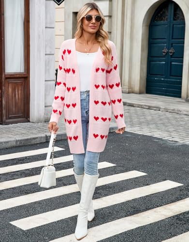 Image of Alsol Lamesa Women's Long Sleeve Heart Cardigan Sweaters V Neck Open Front Knit Coat
