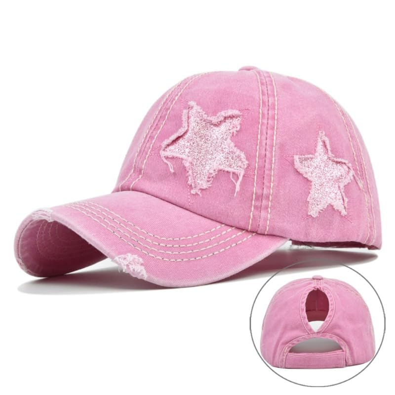 Image of Washed Scratch Frayed Baseball Cap Retro Adjustable with Five-Pointed Stars for Men Women Trucker Cap Unisex