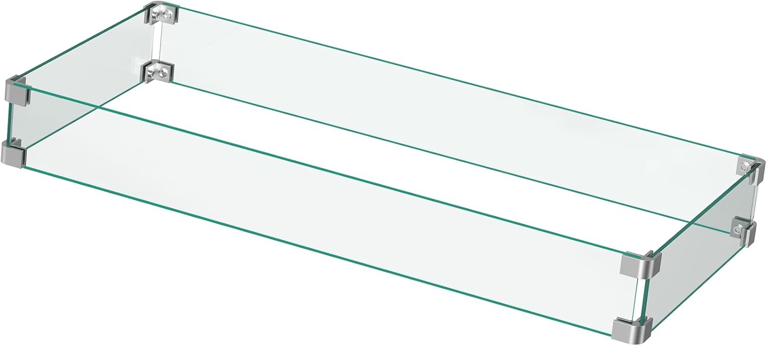 Ciays 42"/43" Glass Wind Guard for Fire Pit Table,60,000 BTU Propane Outdoor Fire Pit with Steel Lid & Lava Rock, 2-in-1 Fire Pit Table for Patio, Deck & Garden Gatherings, Ebony