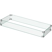 Ciays 42"/43" Glass Wind Guard for Fire Pit Table,60,000 BTU Propane Outdoor Fire Pit with Steel Lid & Lava Rock, 2-in-1 Fire Pit Table for Patio, Deck & Garden Gatherings, Ebony