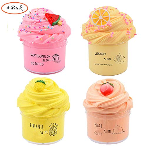 4 Pack Fruit Theme Butter Slime Kit, with Yellow Color Lemon Slime