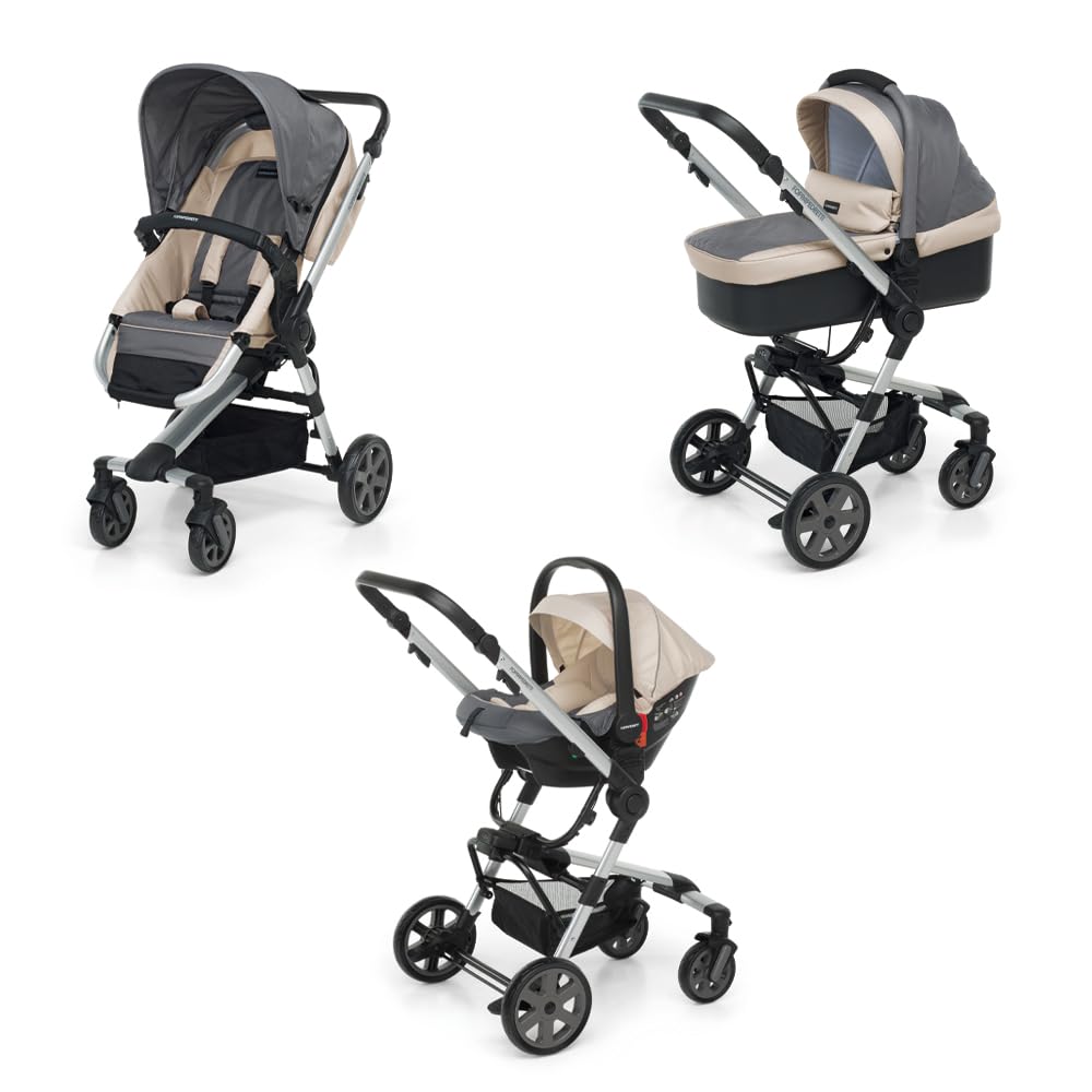 Foppapedretti Trio Supertres I-Size, Sistema Modulare Combinato per Bambini, Navicella Passeggino e Seggiolino Auto, Maniglione Regolabile, ECE R129, Silver