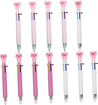 Lurrose 12pcs Cute Cartoon Ballpoint Pens Set 6 Color Student Writing Ballpoint Pens with Pig Design School Stationery Correction for Back to School