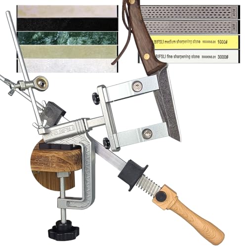 FELBIFSLI Professional Knife Sharpener with 9 Whetstones and Diamond Stones, 360° Rotation Flip Design Fixed-Angle Aluminum Alloy Kitchen Chef Knife Sharpening Kit Abrasive Holding System Tools FELBIFSLI Professional Knife Sharpener with 9 Whetstones and Diamond Stones, 360° Rotation Flip Design Fixed-Angle Aluminum Alloy Kitchen Chef Knife Sharpening Kit Abrasive Holding System Tools