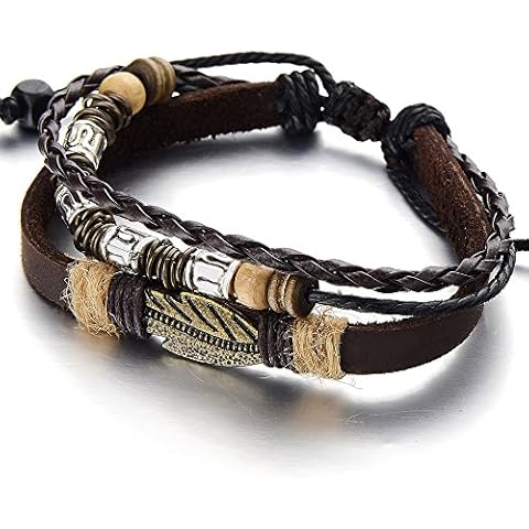 COOLSTEELANDBEYOND Pulsera Cuero Tribal Marron Cover