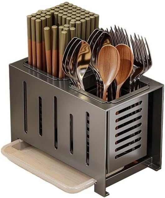 Utensil Holder Kitchen Utensil Holder Stainless Steel Cutlery Organizer Space Saving Utensil Rack Cutlery Holder(Black)