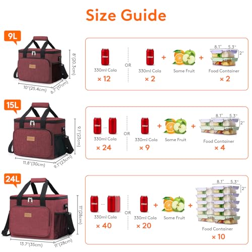 Image of Lifewit Large Lunch Bag, Insulated Lunch Box, Soft Cooler Cooling Tote for Adult Men Women, Burgundy 24-Can (15L)