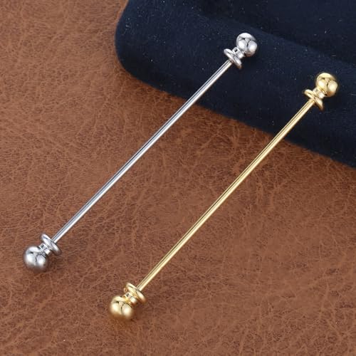 2 Pieces Collar Pin Men's Brass Ball Shirt Collar Bar Tie Pins Clip Clasp Lapel Stick Brooch Classic Collar Clips for Men(Silver, Golden) 7