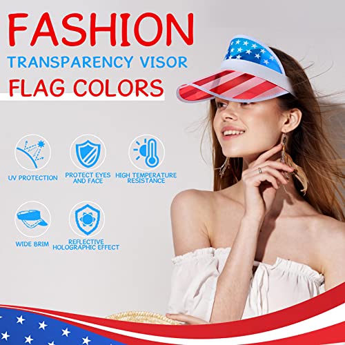 Image of Vabean American Flag Visor 4th of July Hat UV Protection Plastic Patriotic USA Visor Cap for Women Men Beach Accessories