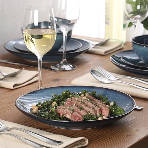 Image of Gibson Elite Castle Peak Plates and Bowls Set, 12-Piece Dinnerware Set, Blue Reactive Glaze Stoneware Dishes, Dinner Plates, Salad Plates & Cereal Bowls
