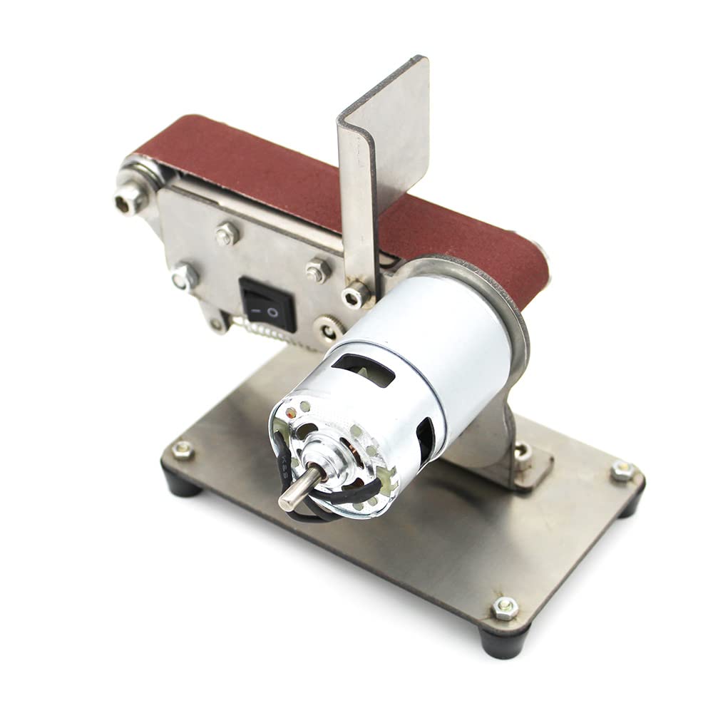 Mini levigatrice a nastro da 200 W, smerigliatrice a 7 marce, 4500-9000 giri/min, per legno/metallo, con 10 nastri abrasivi (30 x 330 mm) e regolatore di velocità