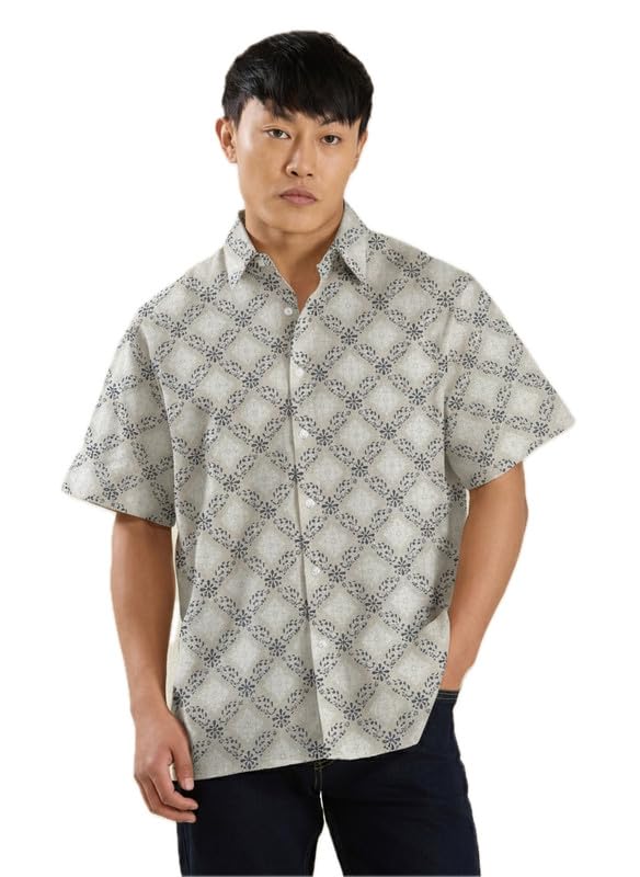 Image of MARK & ALBERT Men's Half Sleeve Linen Slim Fit Shirt