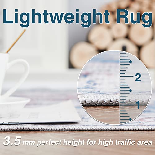 Jinchan Area Rug 2X6 Runner Rug Hallway Indoor Persian Rug Vintage Rug Navy Blue Multi Print Rug Retro Distressed Carpet Thin Rug Foldable Accent Rug Lightweight Non Slip Kitchen Living Room #TOP4