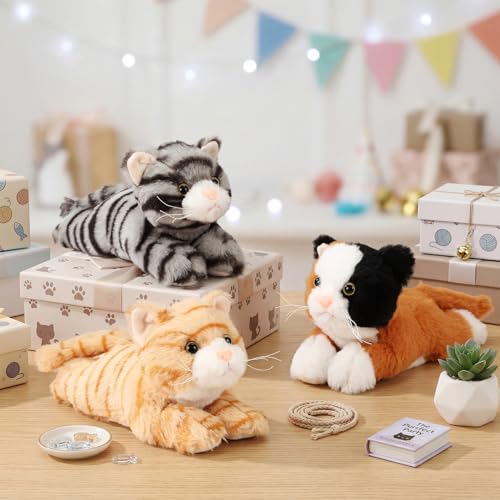 Image of 3 Pcs 9 Inch Cat Stuffed Animal Plush Gift Baby Shower Party Favors Cute Kitten Plush Toys Small Cat Stuffed Animal Soft Sleeping Supplies for Boys Girls Toddlers Birthday(Cozy Kawaii Style)