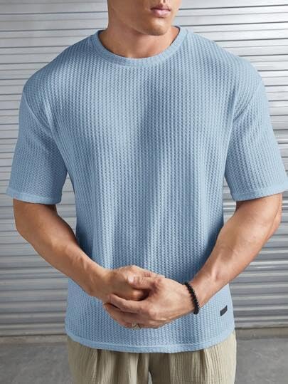 Image of Men Solid Waffle Round Neck Oversized /Dropshoulder |Baggy| Summer T Shirt for Ment Shirt
