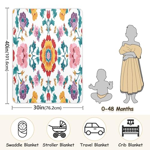 Kigai Colorful Flowers Baby Blanket for Boys Girls Swaddle Blankets Soft Cozy Receiving Blanket Nursery Crib Blankets for Toddler Newborn, 30 x 40 Inch3