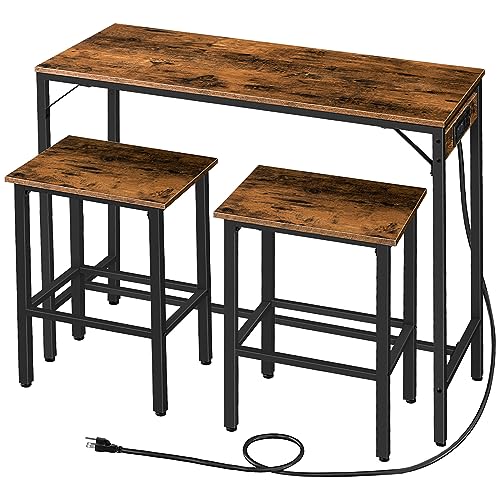 HOOBRO Bar Table and Chairs Set, 47.2' Dining Table Set with Power Outlet, 3-Piece Pub Table Set,...